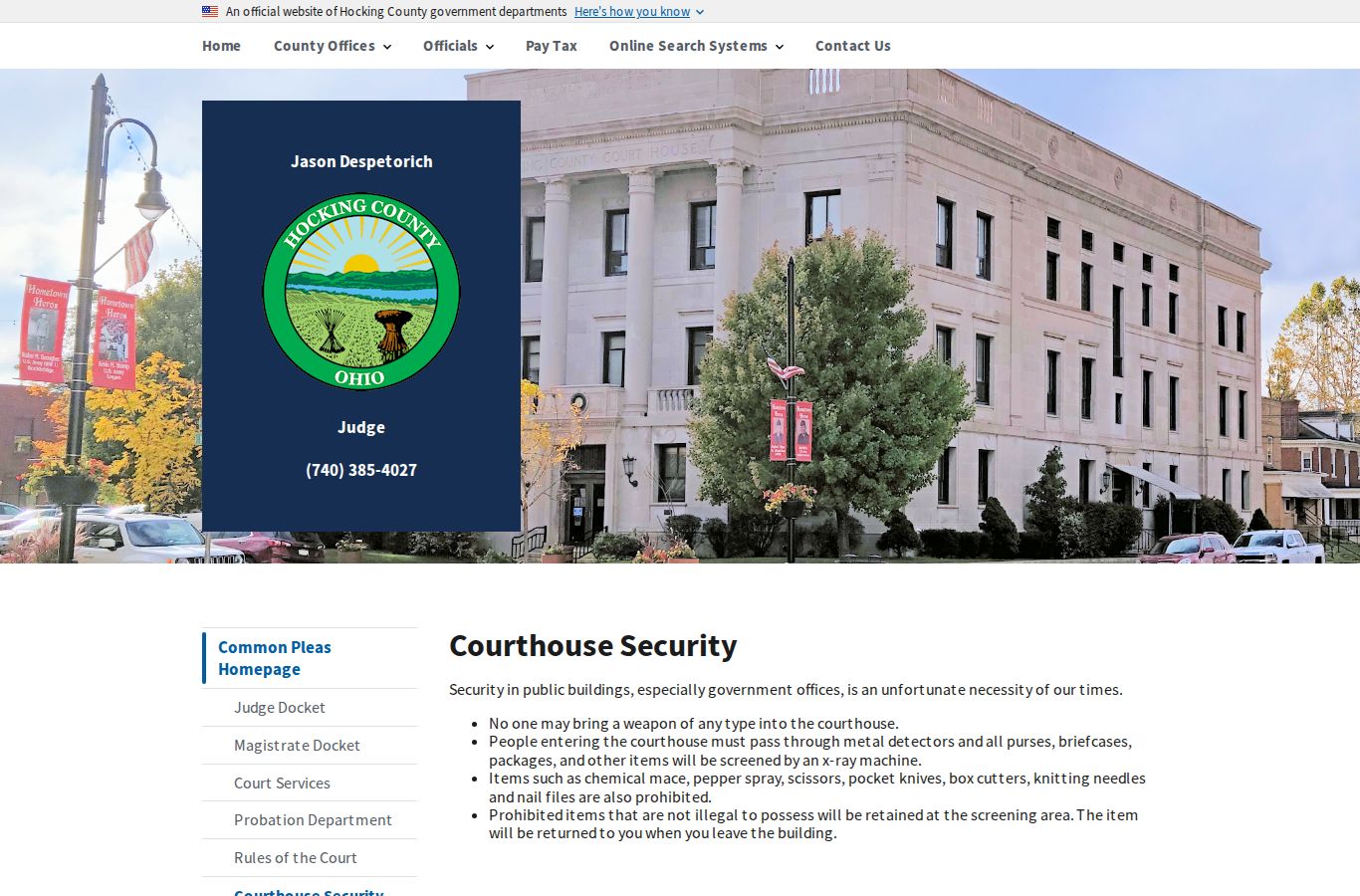 Buchtel court docket Hocking courthouse access and security information