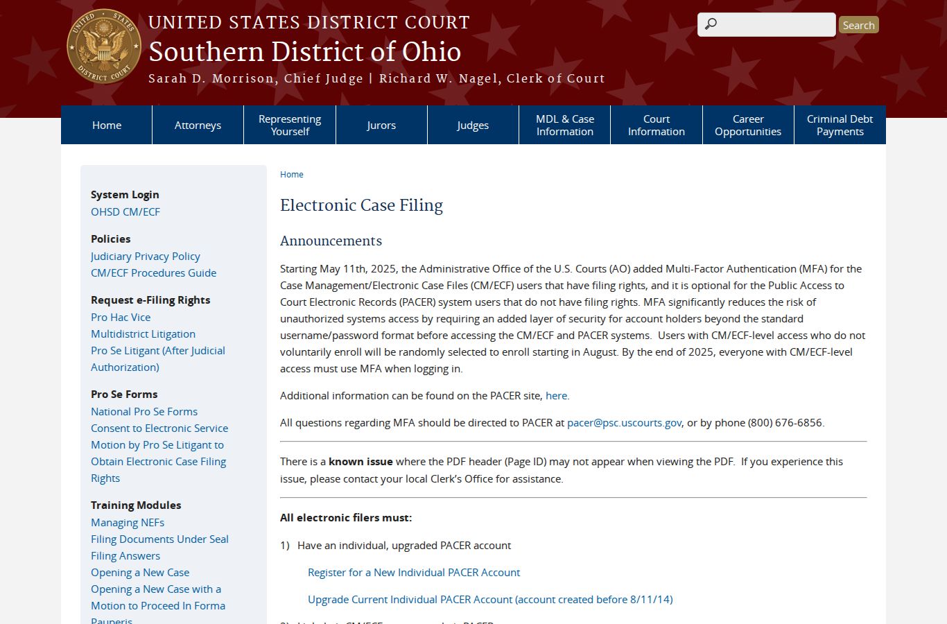 Buchtel court docket separate Southern District electronic filing source