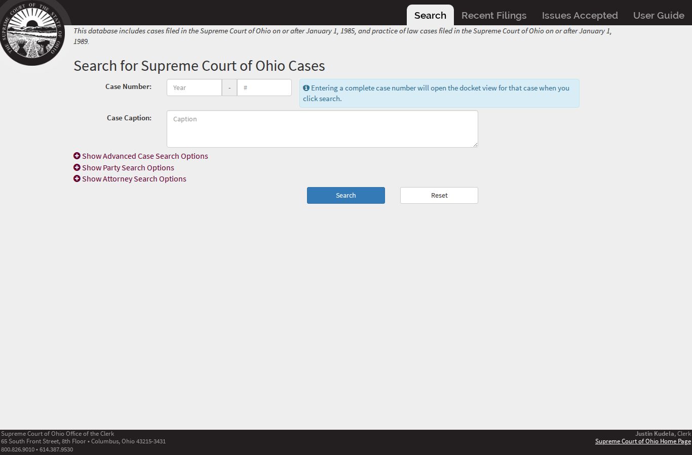 Hocking County case lookup Ohio Supreme Court online docket source