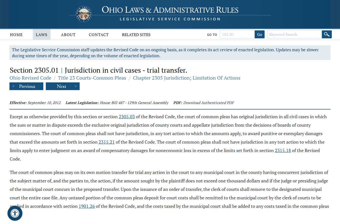 Hocking County civil docket Common Pleas jurisdiction law source