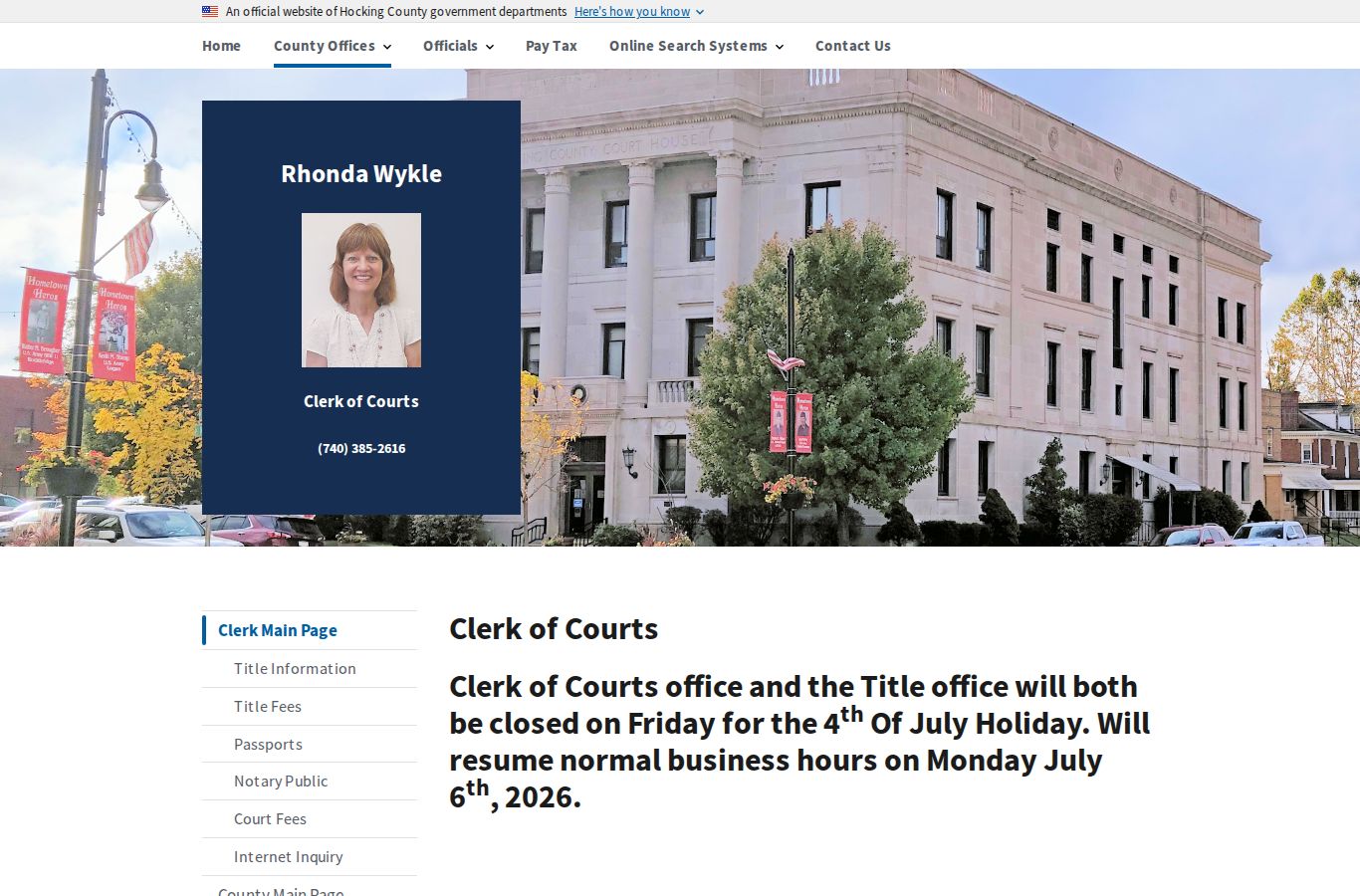Hocking County court records Clerk Legal Division Internet Inquiry information