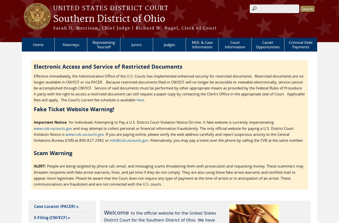 Hocking County court records distinction from Southern District of Ohio federal court