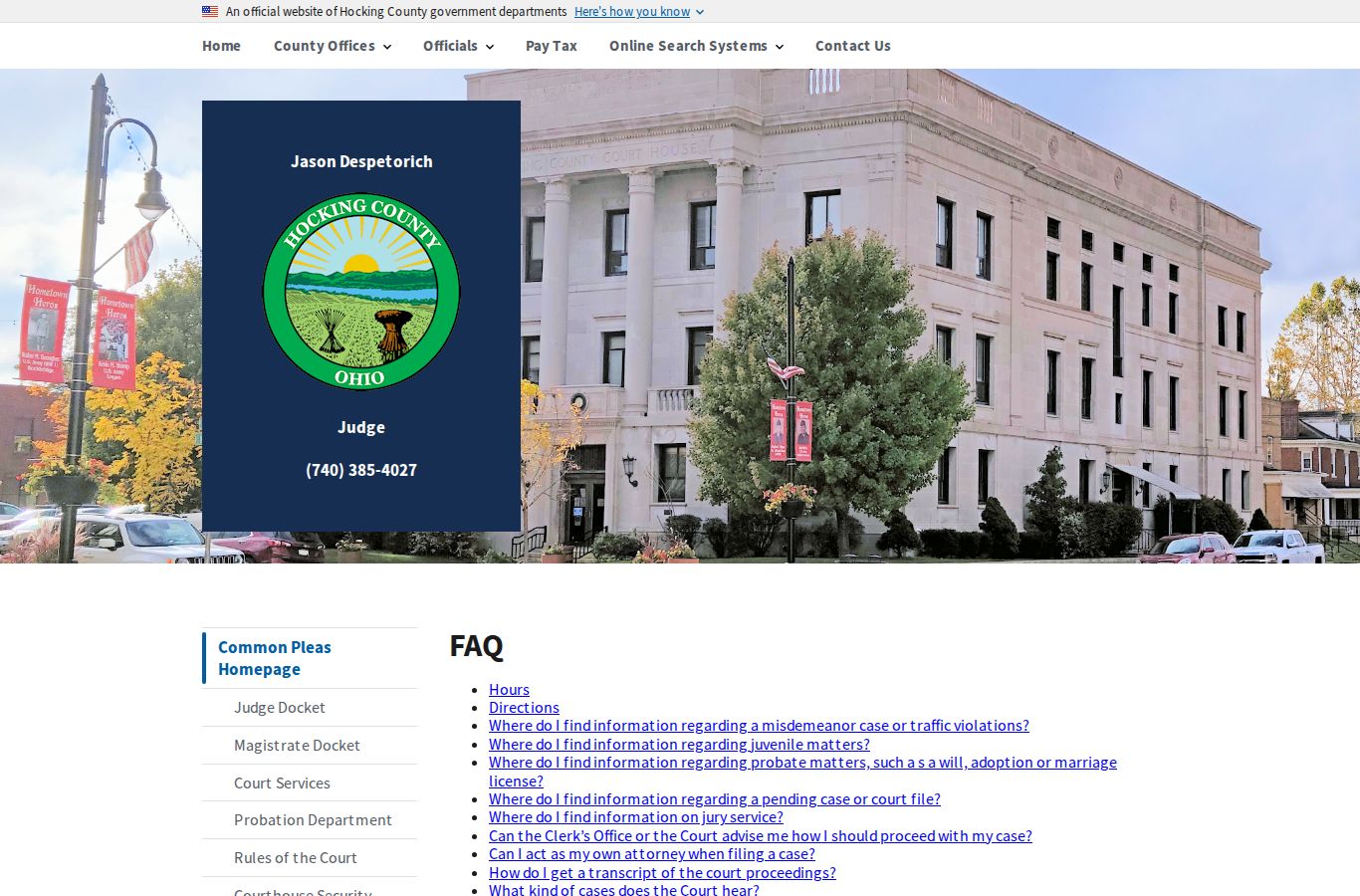 Hocking County criminal docket Common Pleas court-information source