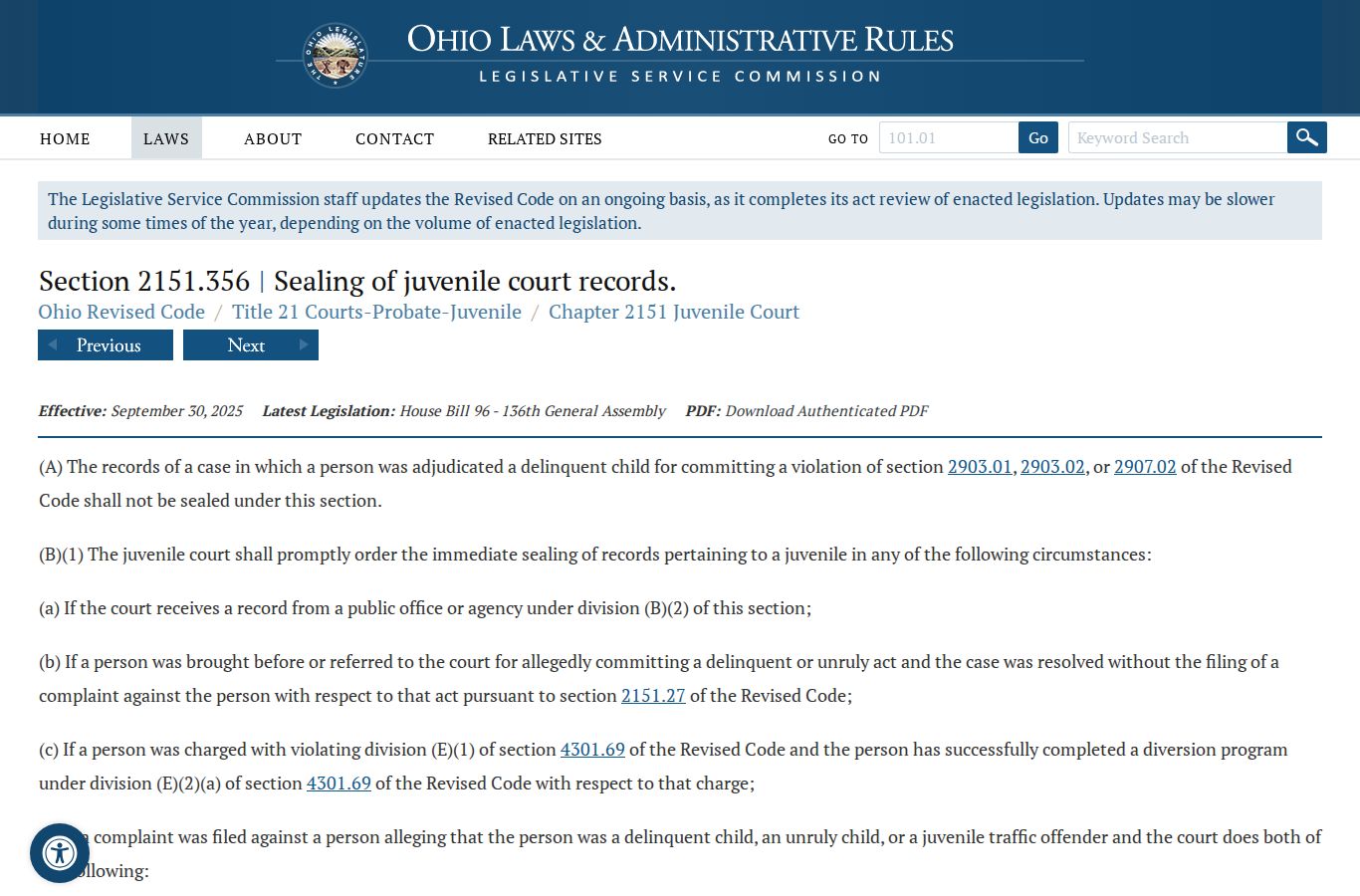 Hocking County criminal docket juvenile record access law source