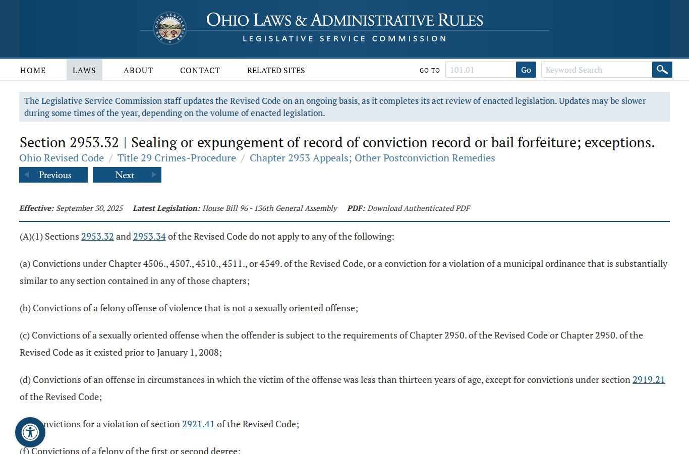 Hocking County criminal docket Ohio sealing and expungement law source