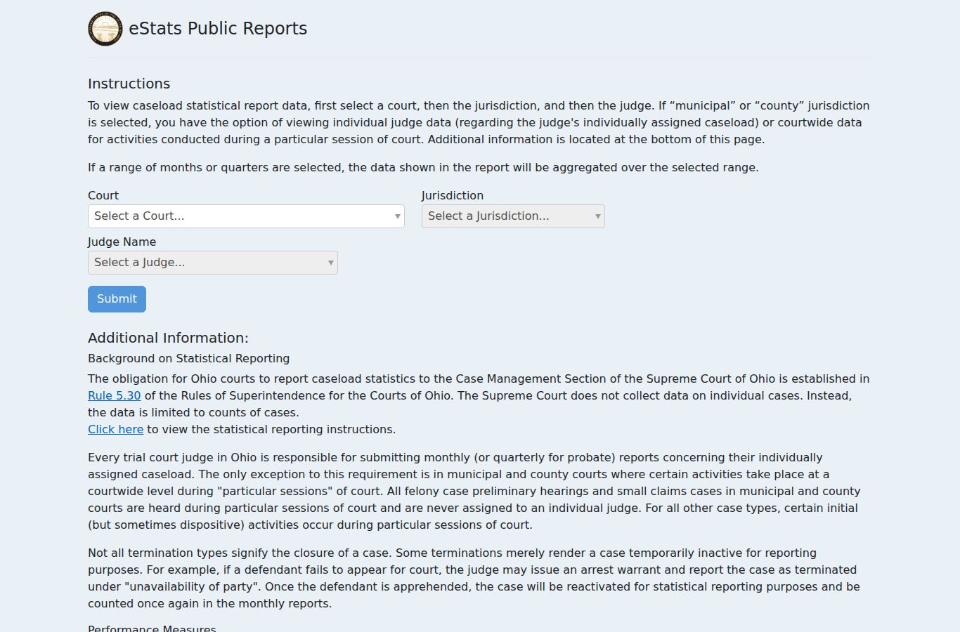Hocking County court docket Ohio court statistics portal