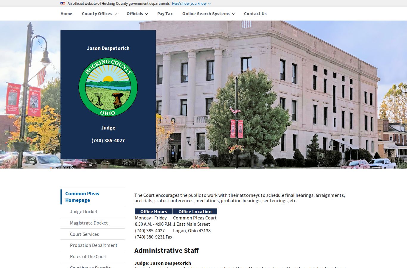 Logan court docket route to Hocking County Common Pleas Court
