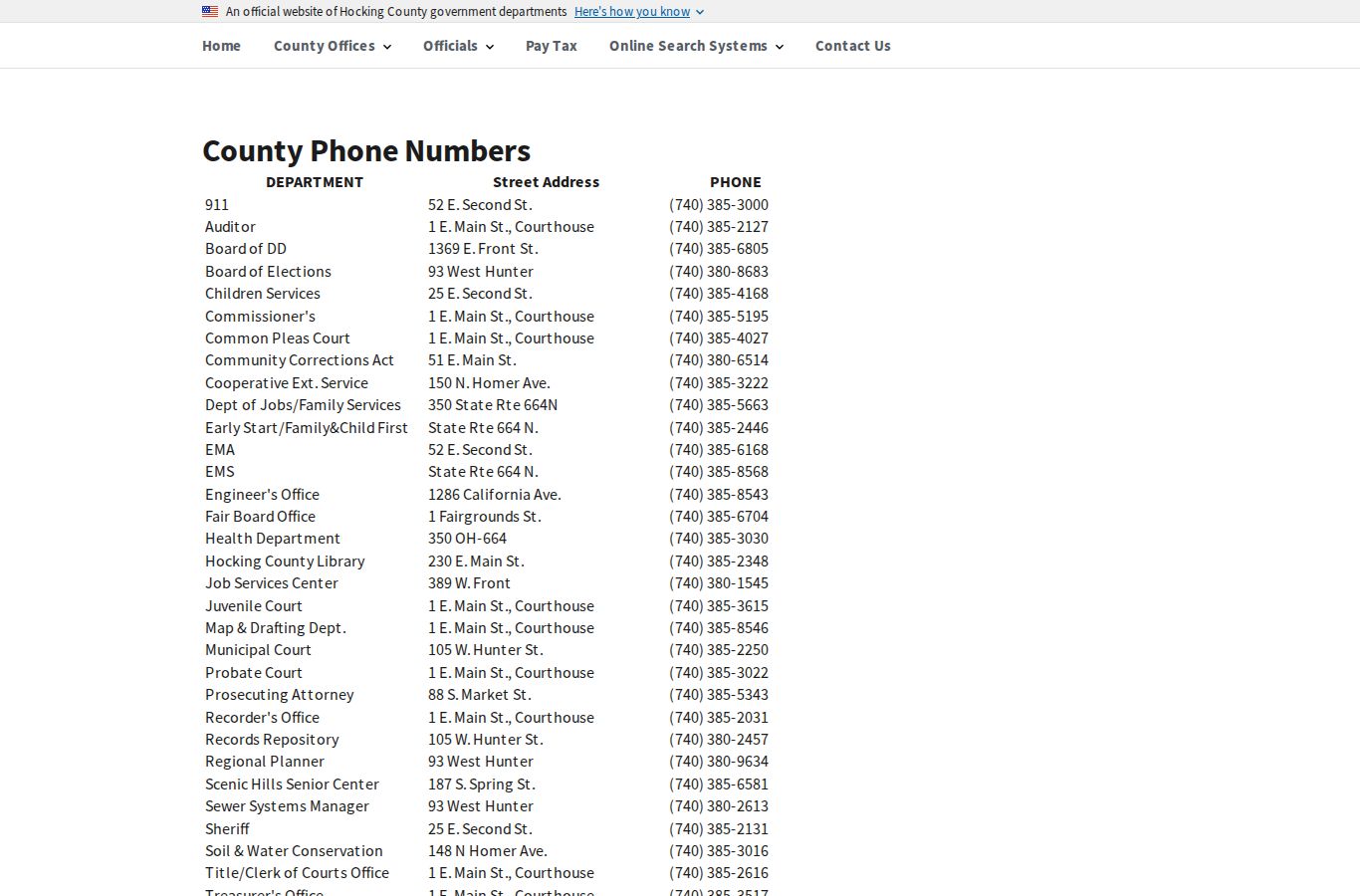 Logan court docket directory for Hocking County court locations
