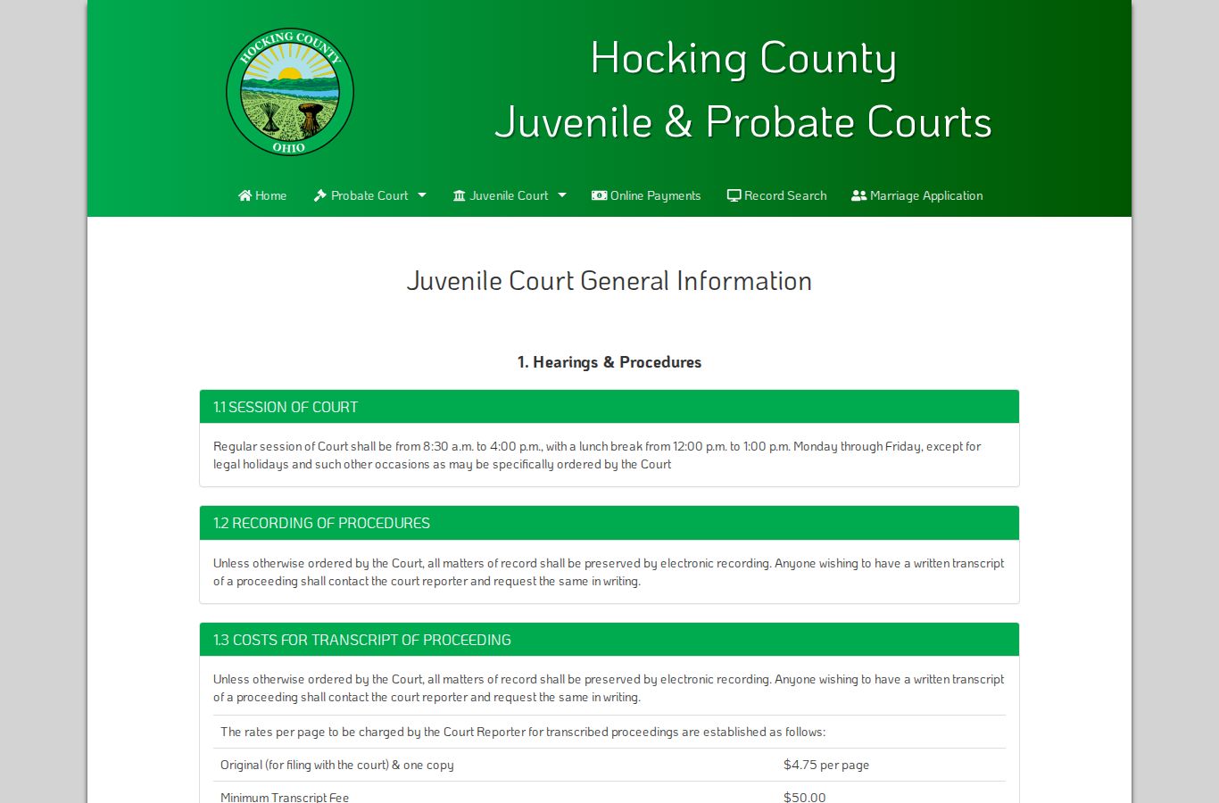Hocking County traffic ticket Juvenile Court hearing and continuance information